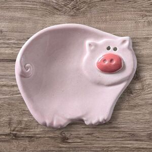 August Ceramics Pink Pig Tea Bag Holder Trinket Dish Farmhouse Decor Country USA